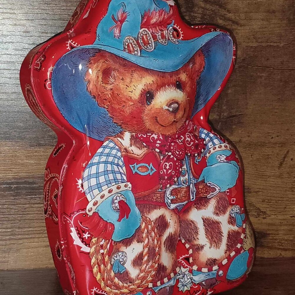 Unique Giftco Teddy Bear Wearing Western Wear Tin